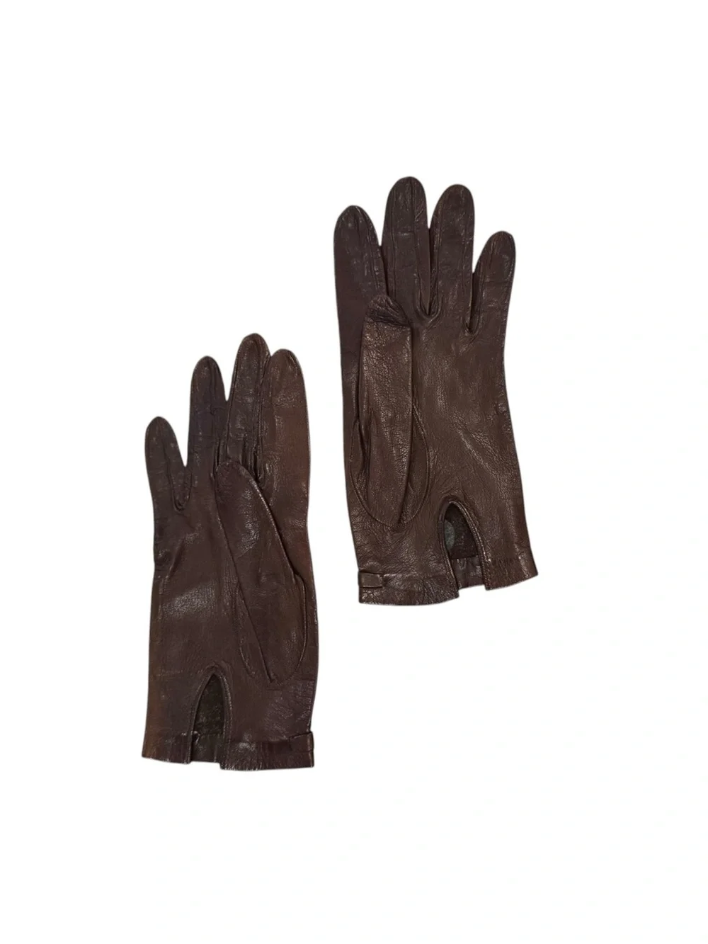Vintage  Brown Leather Gloves with Buckle Accent Sz S